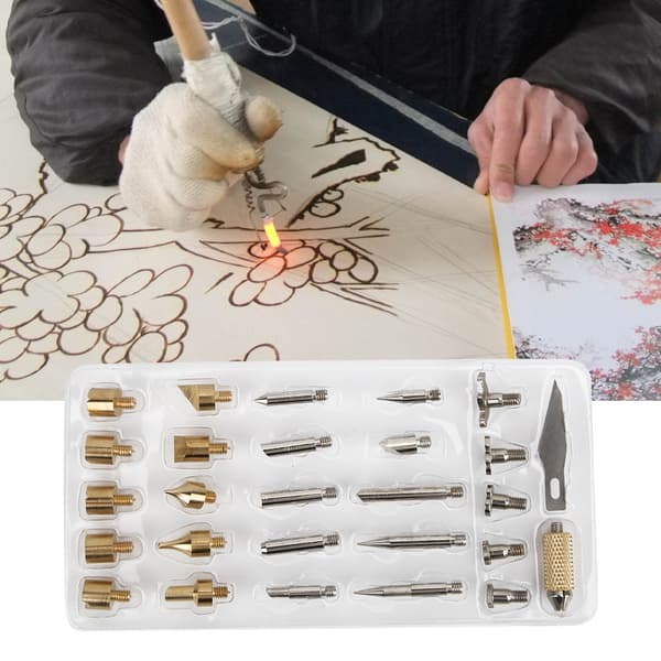 28 stk. brennepenntupper for tre, loddebolt, pyrografi, håndverktøy
