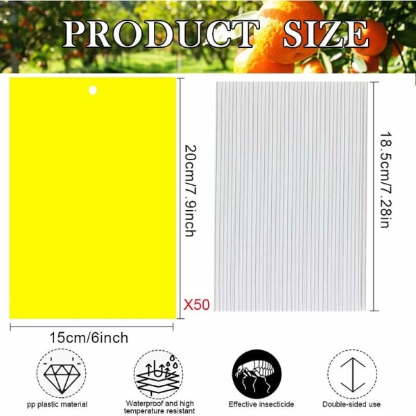 20*25CM filmkort 50 ark dubbelsidig klibbig insektstavla gul insektsfälla lämplig för utomhusbruk, verktygsrum