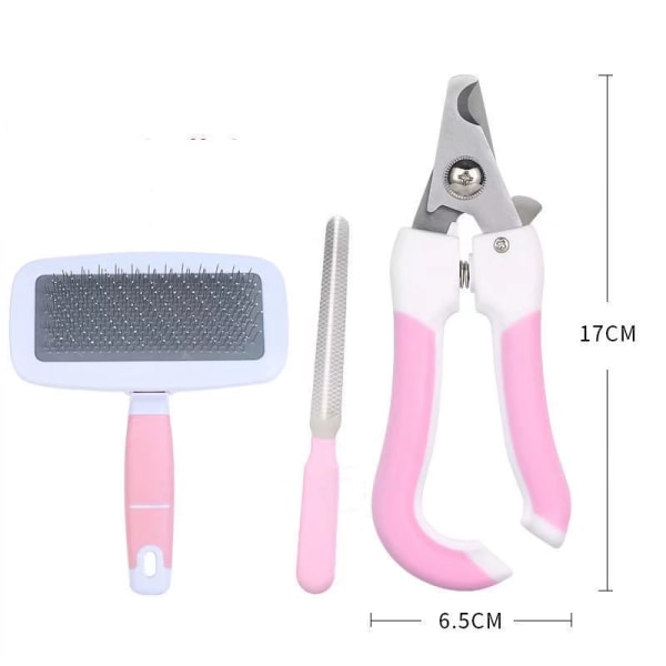 Husdjursrengöringsverktyg nål kamöppnare vanlig borste rosa stor，nagelklippare