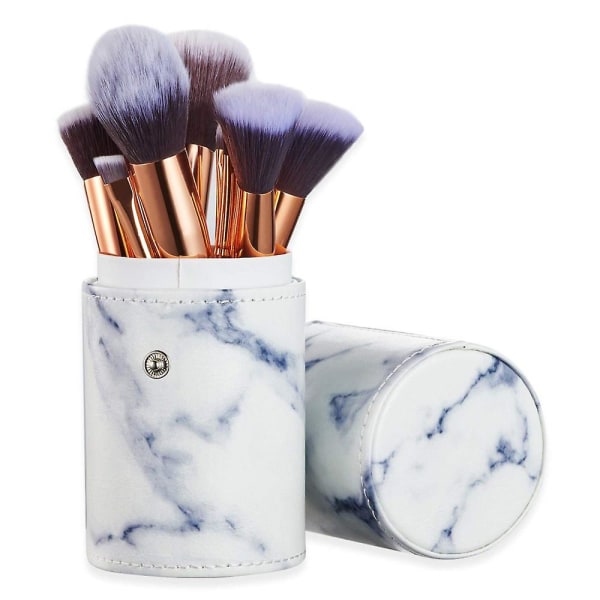 Marmor Makeup Borste Set Med Borsthållare Pot | Premium Synthetic Foundation Powder Concealers Blending Eye Shadows Ansiktsmakeup borstar (10 st