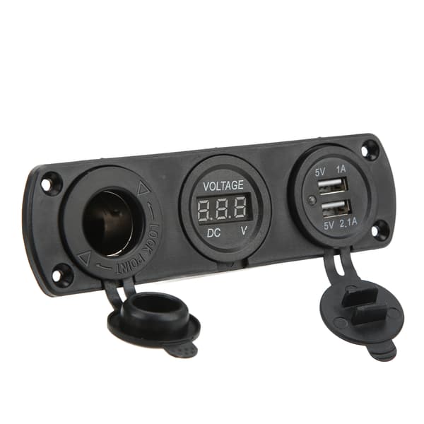 3-i-1 laderkontaktpanel Dobbel USB-uttakspanel Sigarettennerkontakt LED digitalt voltmeter for lastebil marine bobil