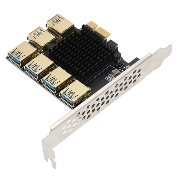 PCI E 1 till 6 Riser-kort Guldpläterad IC Kylfläns Svart USB 3.0 för DOS Linux Windows