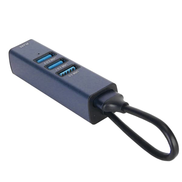 USB 3.0 til Ethernet-adapter 4 porter 100 Mbps 5 Gbps aluminiumslegeringshub for bærbar PC, stasjonær PC, nettbrett