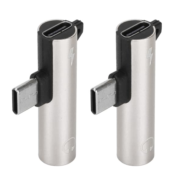 2 STK USB C til 3,5 mm lydjackadapter 2 i 1 lading lyd ABS sølv for telefonnettbrett