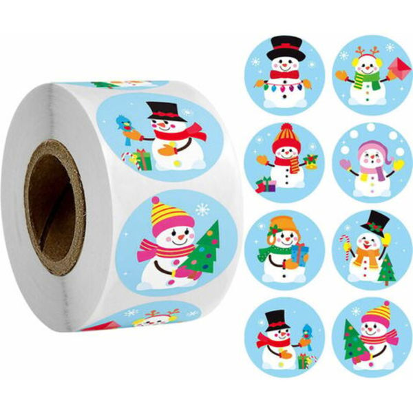 Christmas Snowman Sticker Rolls - 8 Cartoon Snowman Holiday Roll Sticker Designs for Seals, Parties, Gifts, Perfect for