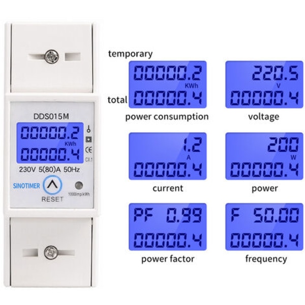 Energiamittari, sähkömittari, DDS015M digitaalinen näyttö Wattituntimittari Yksivaiheinen power CAN nollata