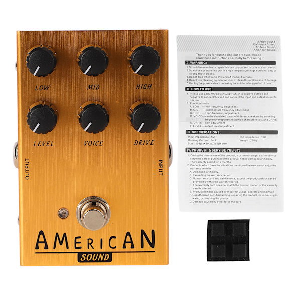Elgitarr Effekter Drive Pedal Effektor Simulerar Gitarr Distortion och Overdrive Effekter AN 34 Guld