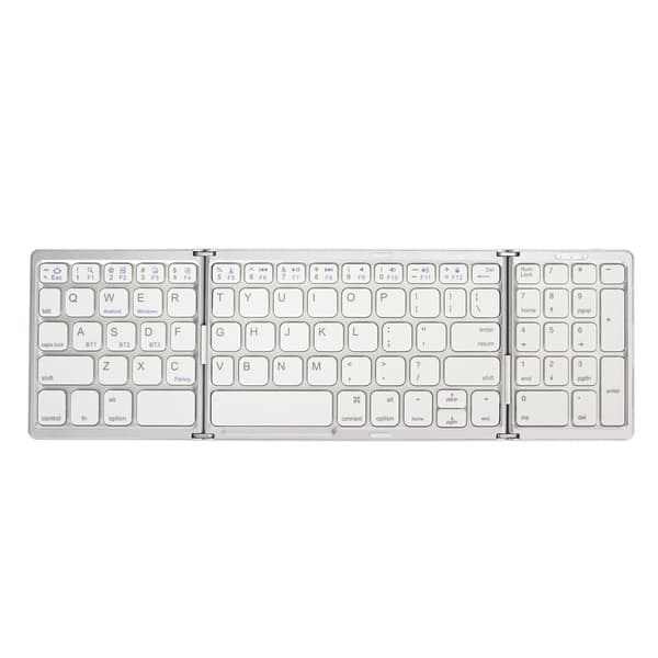 Bluetooth Triple Fold Trådløst Tastatur Multi-Enhedsforbindelse til Laptop Tablet Telefon Sølv Hvid