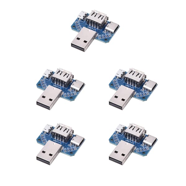 5 kpl USB-sovitinlevy uros USB - naaras Type C 4P 2,54 mm siirtolevy