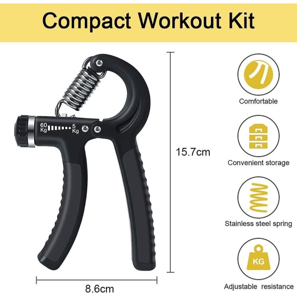 Håndgreb, 5 stk håndforstærkersæt, håndforstærker, underarmsforstærker, 5-60 kg Justerbar tællehåndgriber modstand Finger Exerciser Wr