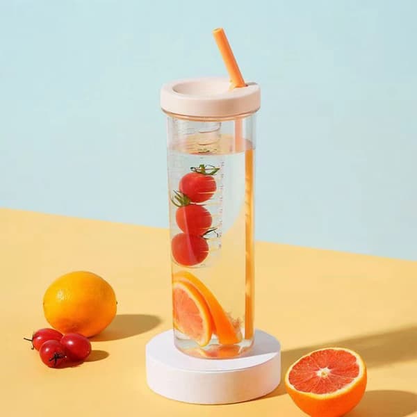 700 ml sugrörsmugg transparent plastvattenflaska med sugrör bärbar juicekopp dricksflaska blekgul