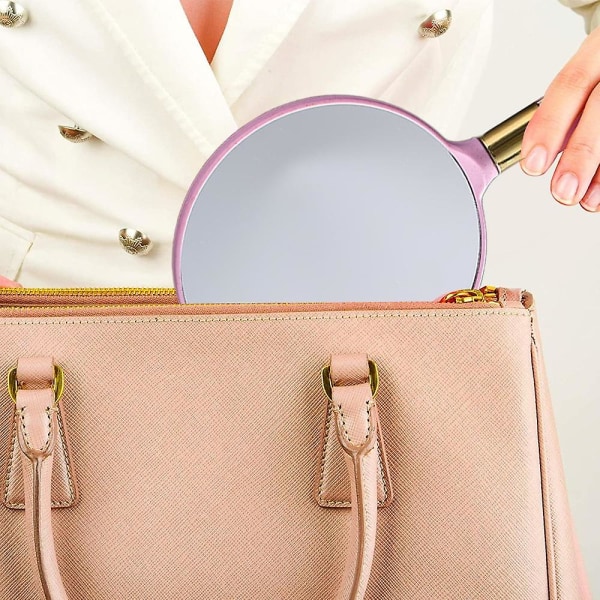 Håndspejl, håndholdt spejl med håndtag, high-definition retro makeup spejl Beauty dressing Bærbar håndbagage Pink