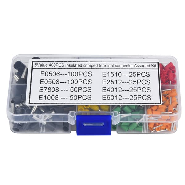 400 st Förtennade Koppar Krympterminaler PVC Isolator Stift Ändterminal Kit