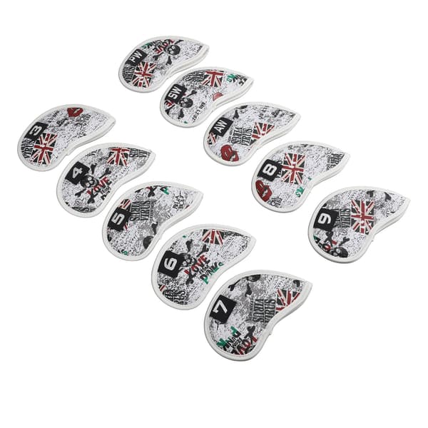 10 stk. Skull USB Golf Iron Club Head Covers PU Leather Red