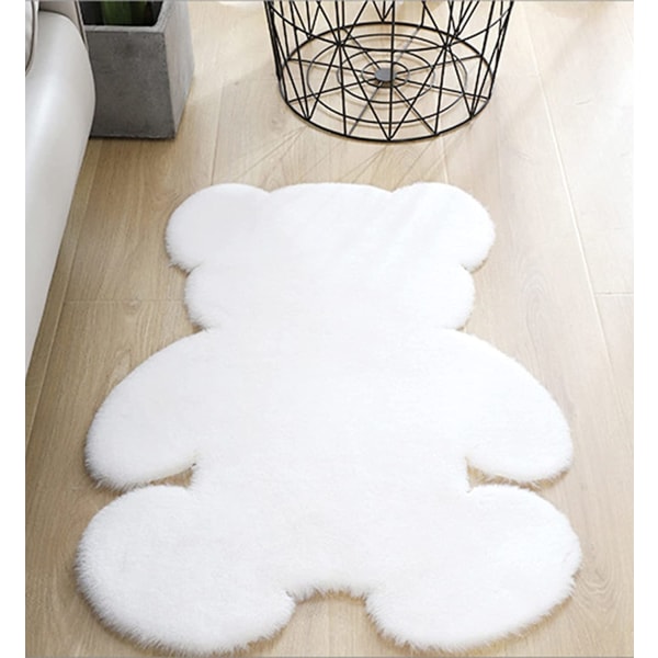 Fluffig matta, mjuk tecknad djurplyschmatta, halkfri dekorativ golvmatta (vit, 75 * 105 cm),