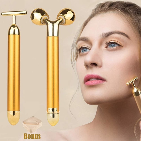 Beauty Bar 24k Golden Pulse Energy Ansiktsmassageapparat, T-form Elektrisk ansiktsmassageapparat för Drag Tight Uppstramande Lyft Daglig hudvård
