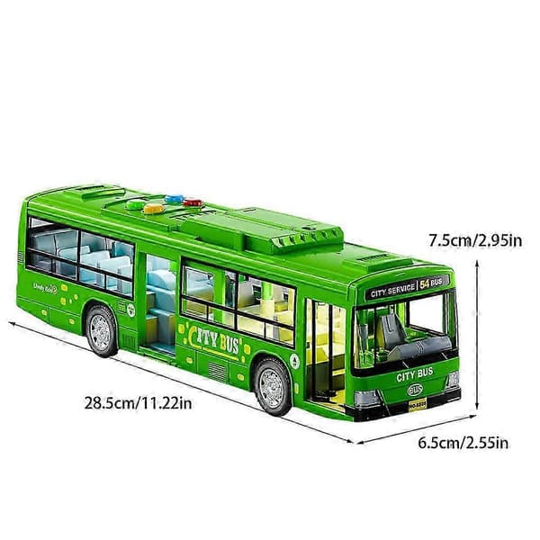 ABS Stor Bus Legetøj, ABS Materiale, Med Belysning Musik, Åbne Døre, 28.5*7.5*6.5cm, Flere Farver green