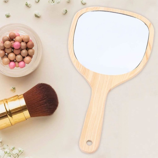 Træ makeup spejle, 2 stk bærbart træhåndtag håndholdt makeup spejle Vintage træ forfængelighed kosmetisk spejl rejse makeup spejl til kvinder (str.