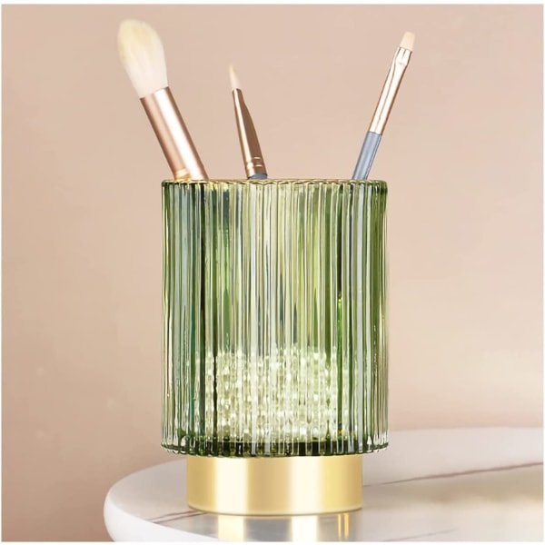 Kommode bordplade makeup børste opbevaringsboks, stor grøn krystal kosmetisk makeup børste glas opbevaringsstativ, unik retro