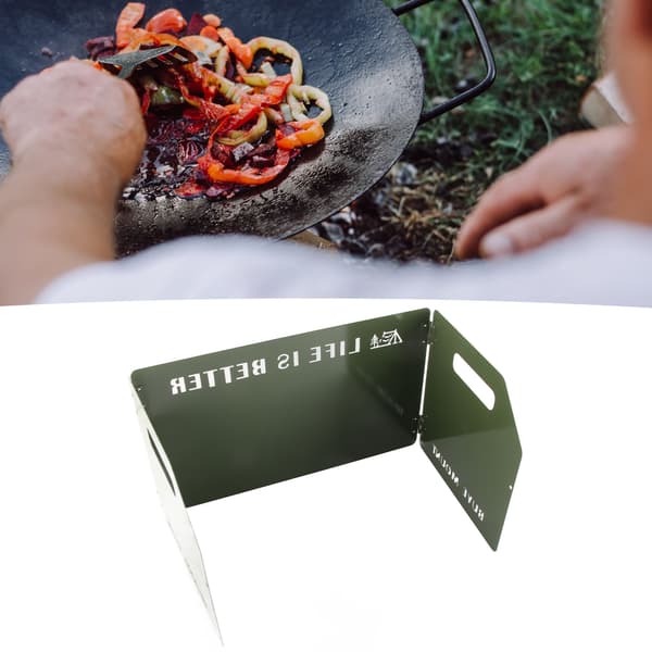 Bärbart Utomhus Campingkök Vindskydd Vikbart Metall Vindblock Armégrön