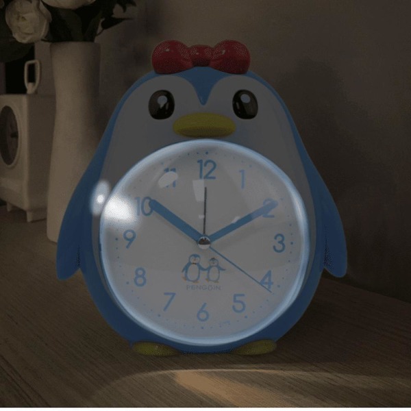 Cartoon Bow Penguin Väckarklocka Nattljus, Student- och Barnväckarklocka, Heminredning Desktop-klocka (mörkblå)