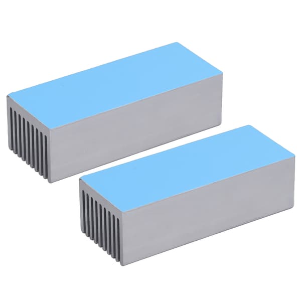 2 stk. kølefinner i aluminium køleplade-sæt til CPU elektronisk chip 100x40x30mm med termisk ledende klæbemiddel