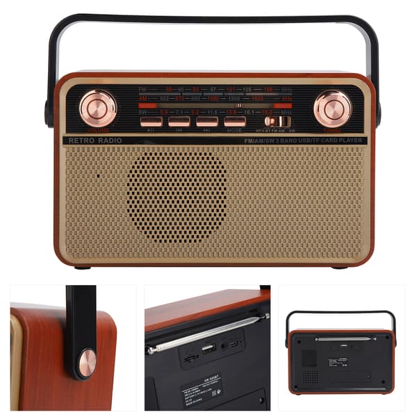Bærbar AM FM SW-radio med Bluetooth USB-opladning og understøttelse af Micro SD-kort