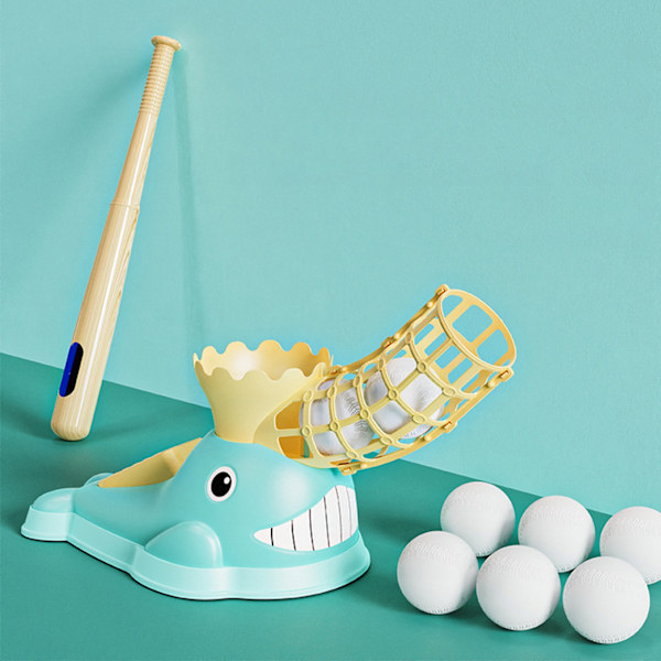 Baseball Pitching Machine til børn, automatisk pitching-sæt med bat og 3 blå bolde