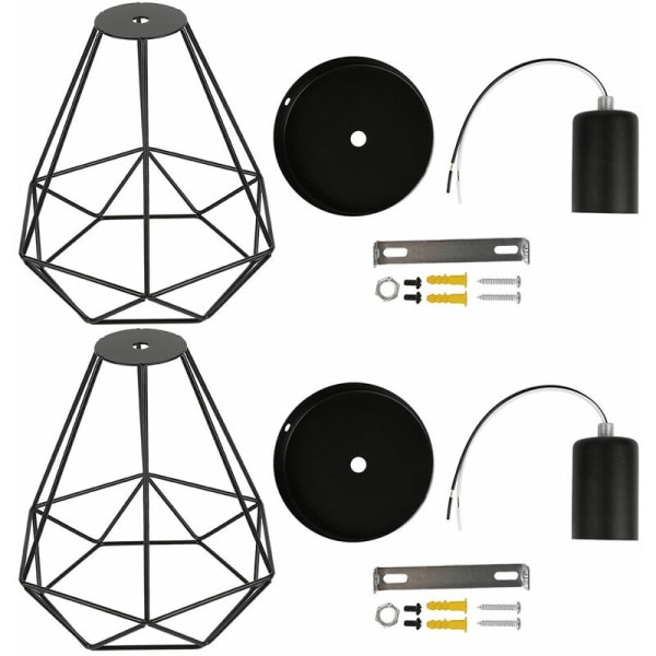 Sæt med 2 industrielt sort metal loftslys 22*20 cm diamantbur jernlysekrone til gang, gang, veranda, soveværelse, e