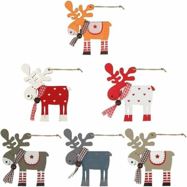 6pcs Painted Christmas Tree Pendant Wooden Christmas Pendant, Wooden Christmas Ornaments, Christmas Tree Hanging Decorat