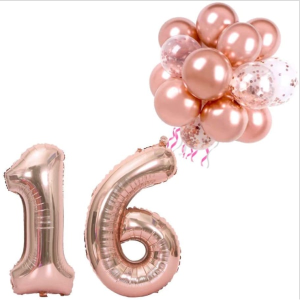 33 stk ballonsæt, 40 tommer rosa guld folie digitale balloner, dekoration til bryllupsfødselsdagsfest. —Rose Gold-16,