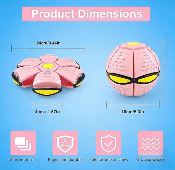 Fling Ball, Magisk Studsboll med 6 LED-lampor, 2-i-1 Flygande Tefatsboll, Pop-Up Transform, Explosionssäker Macaron pink Without flash