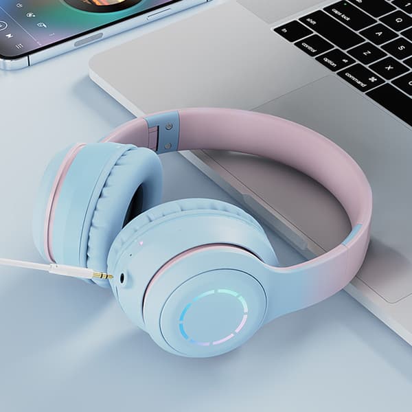 Bluetooth-headset Sterk Bass Støyreduserende Sammenleggbar Gradientfarge Trådløs Lett for Telefon Laptop Blå