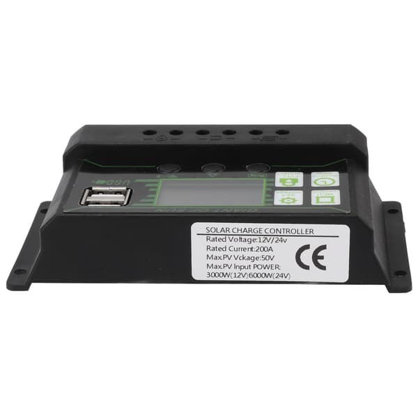 Solar Charge Controller 200A LCD-skjerm Dobbel USB-port PWM-lading ABS 5V Solpanelregulator