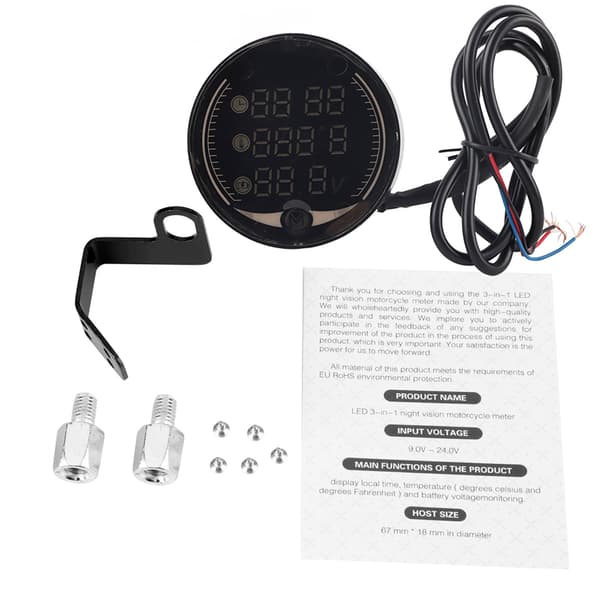 3 i 1 Motorcykel Digital Termometer Voltmeter Klocka Temperaturmätare