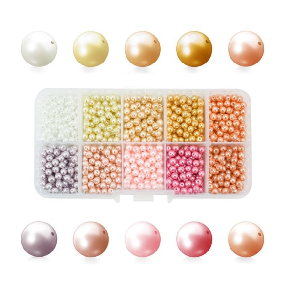 Glasperler, runde perler, farvede perler, brugt til gør-det-selv-smykker, diverse tilbehør, æskekombination (6 mm pink serie),
