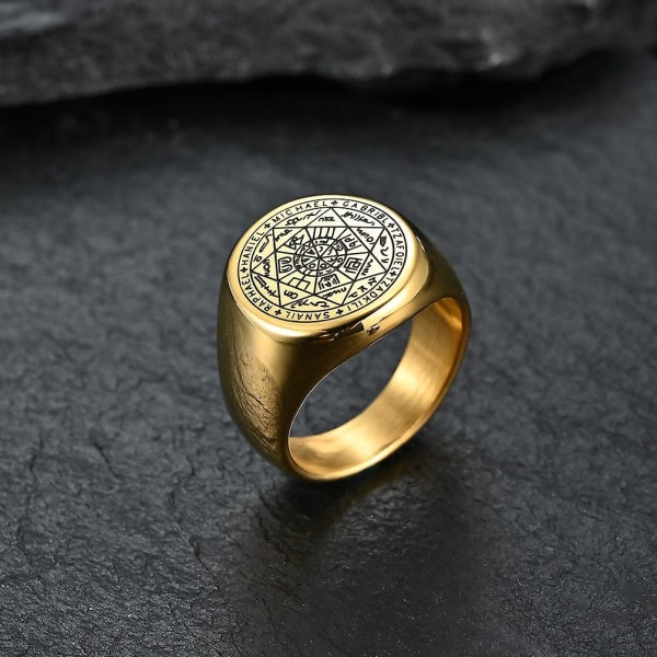 Nyckeln till Salomons ringar rostfritt stål Sigillen för de sju ärkeänglarna Ringamulet hane titan stål smycken M4 Gold