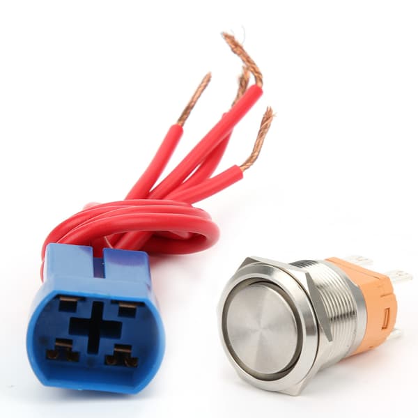 22mm 20A 250V AC Tryckknapp Flat Head Metall Självlåsande 4-Pin Socket