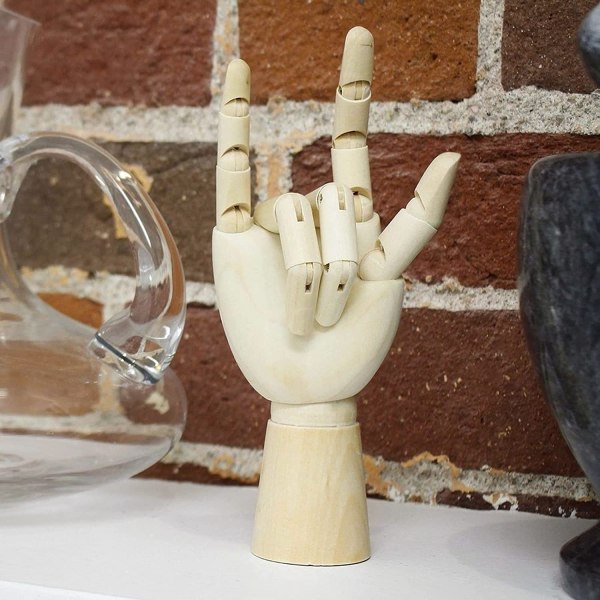 Træhåndmodel kunstdukke med bevægelige fingre Malerkunstartikler Håndlavet dekorationsskærm 7 tommer højre hånd