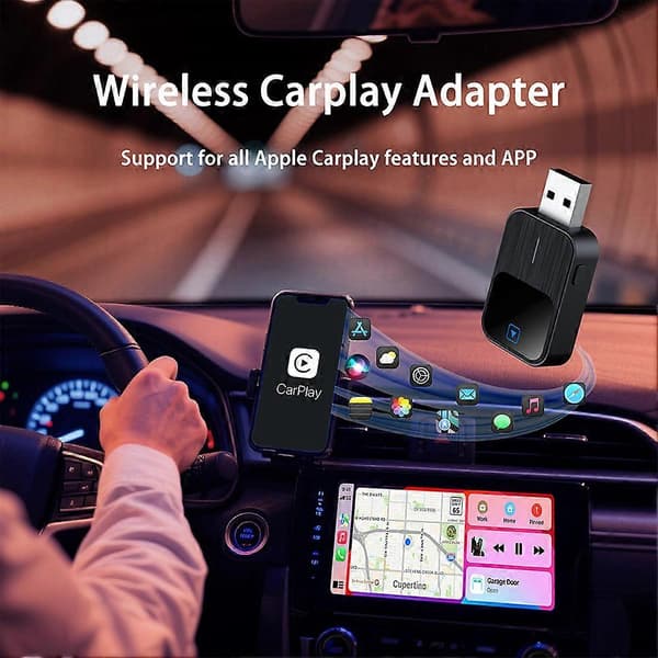2-i-1 Apple CarPlay og Android Auto trådløs adapter - 2025 oppgradert mini-dongle med USB-C, Plug & Play Black
