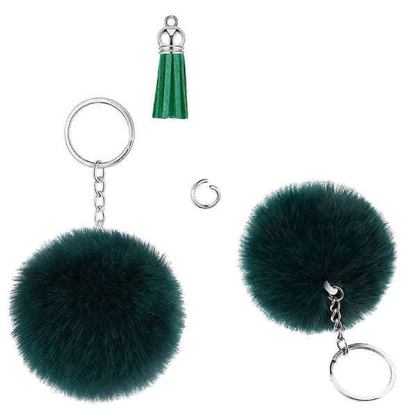 30-dele sæt nøglering fluffy imiteret pels-pompomer nøglering med kvaster og nøgleringe