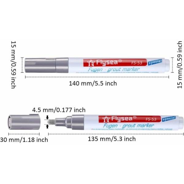 Flisefugepen Wall Grout Restorer Pen Repair Marker Grout Filler Pen til vægfliser restaurering Badeværelsesgulv (Lys gr.