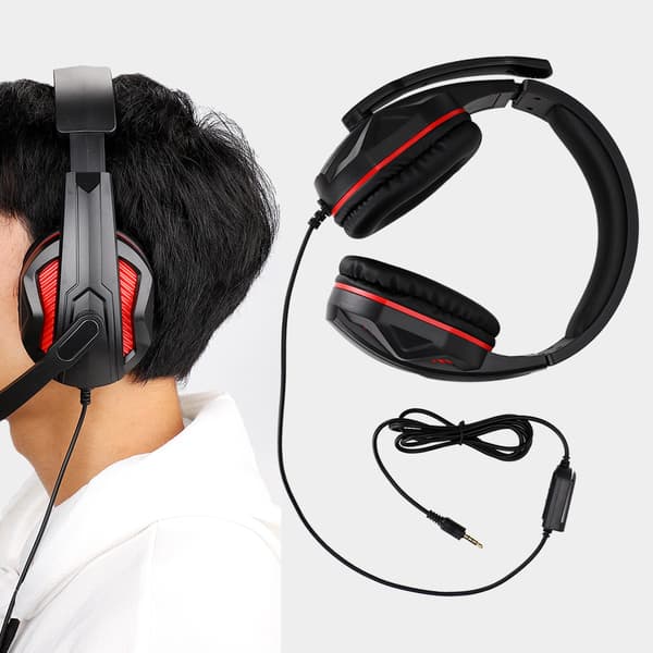 3,5 mm kablet gaming-headset med mikrofon til PS4 sort rød