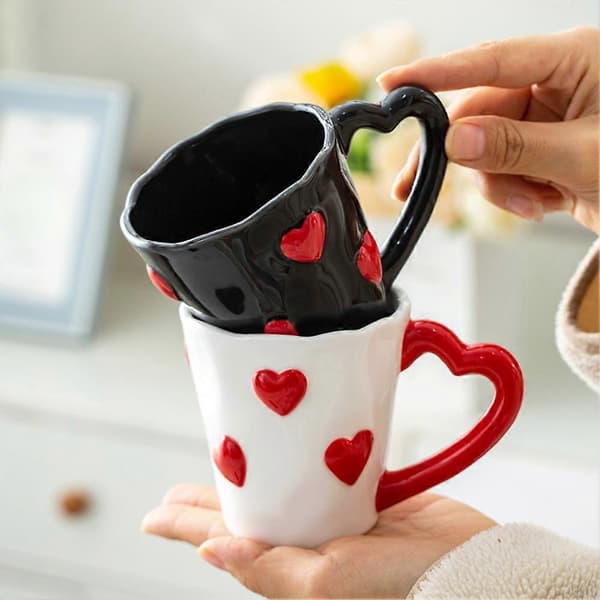 Sød Hjerte Keramikkrus - Æstetisk Kaffekop til Par, Perfekt Gave til Kvinder og Ideel til Hjemme- og Kontorbrug A