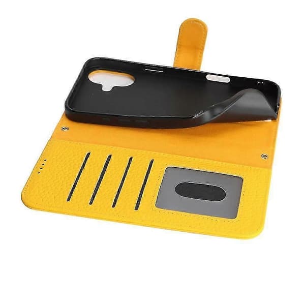 Kompatibel med iPhone 17 Stativfodral Litchi Textur Äkta Kohud Plånboksfodral RFID QHHJV Yellow