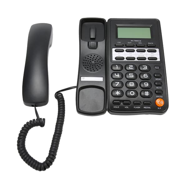 Fastnettelefon med ledning, store knapper, kablet telefon til hjemmekontor, hotel, ældre, sort