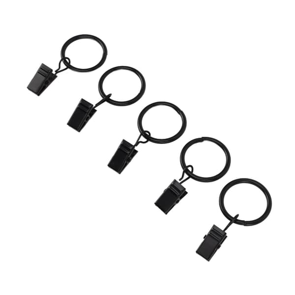 44 stk. sorte gardinringe i stål med clips, nem installation til gardinstang