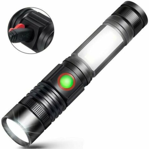 Taskulamppu LED-taskulamppu USB -ladattava Tehokas sotilaallinen COB-lamppu Kannettava zoomattava taskulamppu autotallityöpajaan Campin