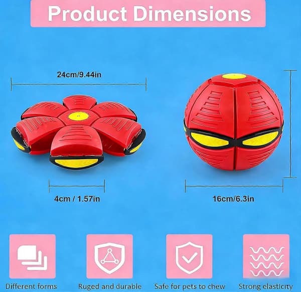 Fling Ball, Magisk Studsboll med 6 LED-lampor, 2-i-1 Flygande Tefatsboll, Pop-Up Transform, Explosionssäker red Without flash