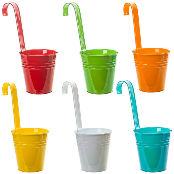 Colors Orange+Green+Red+Blue+Pure White+Yellow Small Bottom No Hole Removable Hook Hanging Bucket Flower Pot, for Home K